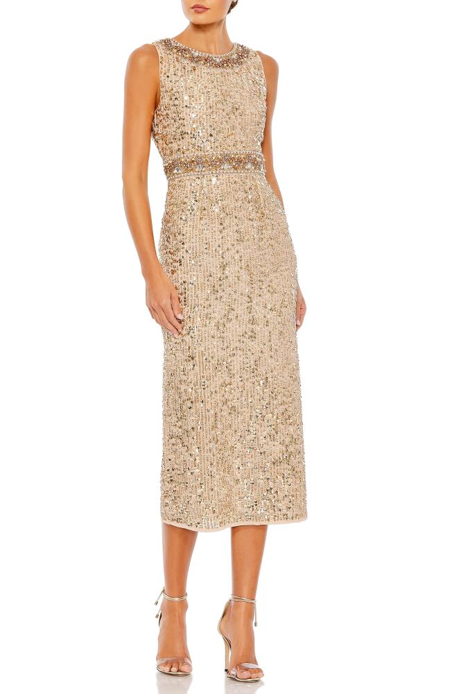 Mac Duggal Sequin Cocktail Midi Dress in Gold Cover