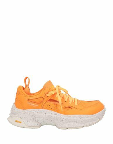 Brandblack Man Sneakers Orange Leather, Textile fibers Cover