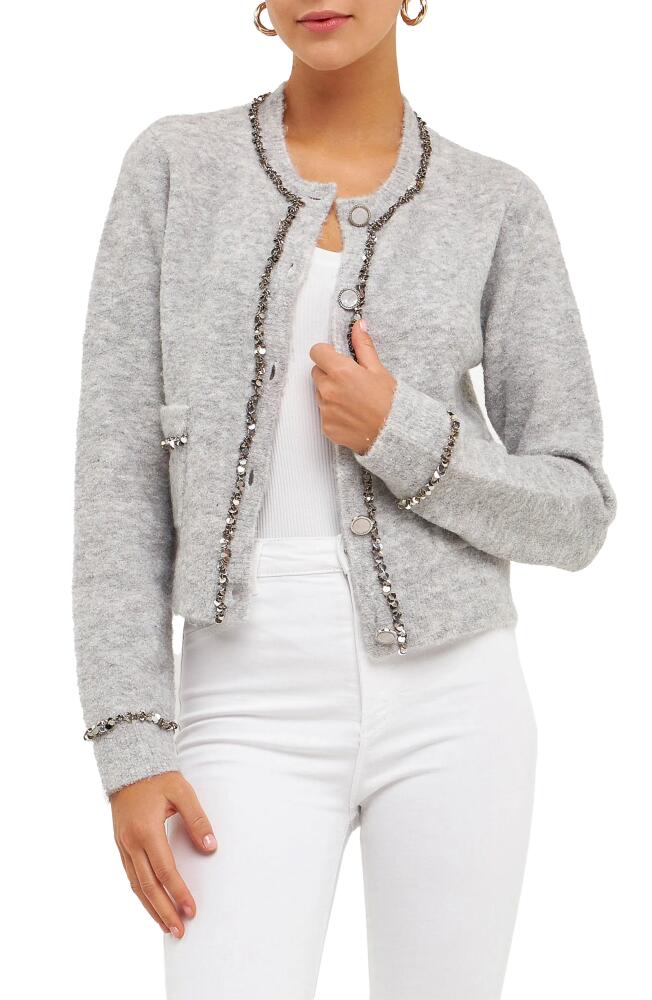 Endless Rose Sequin Trim Cardigan in Heather Grey Cover