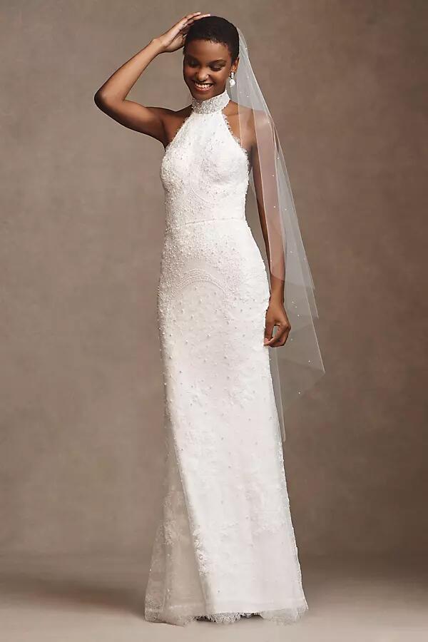 Watters Belle Scalloped Halter Wedding Gown Cover