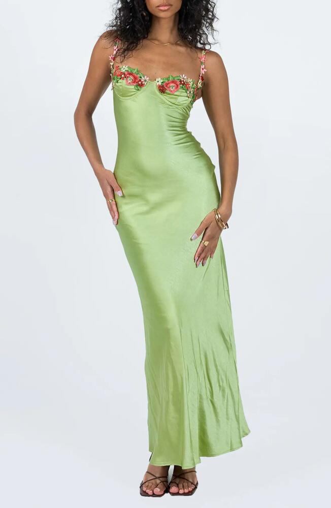 Princess Polly Kenzie Floral Lace Satin Maxi Dress in Green Cover