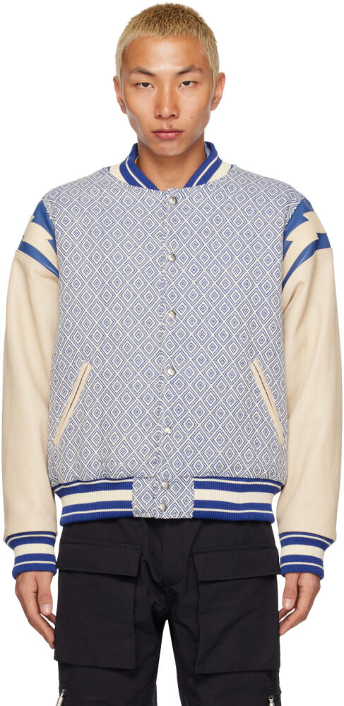 Rhude Blue & White Jacquard Bomber Jacket Cover