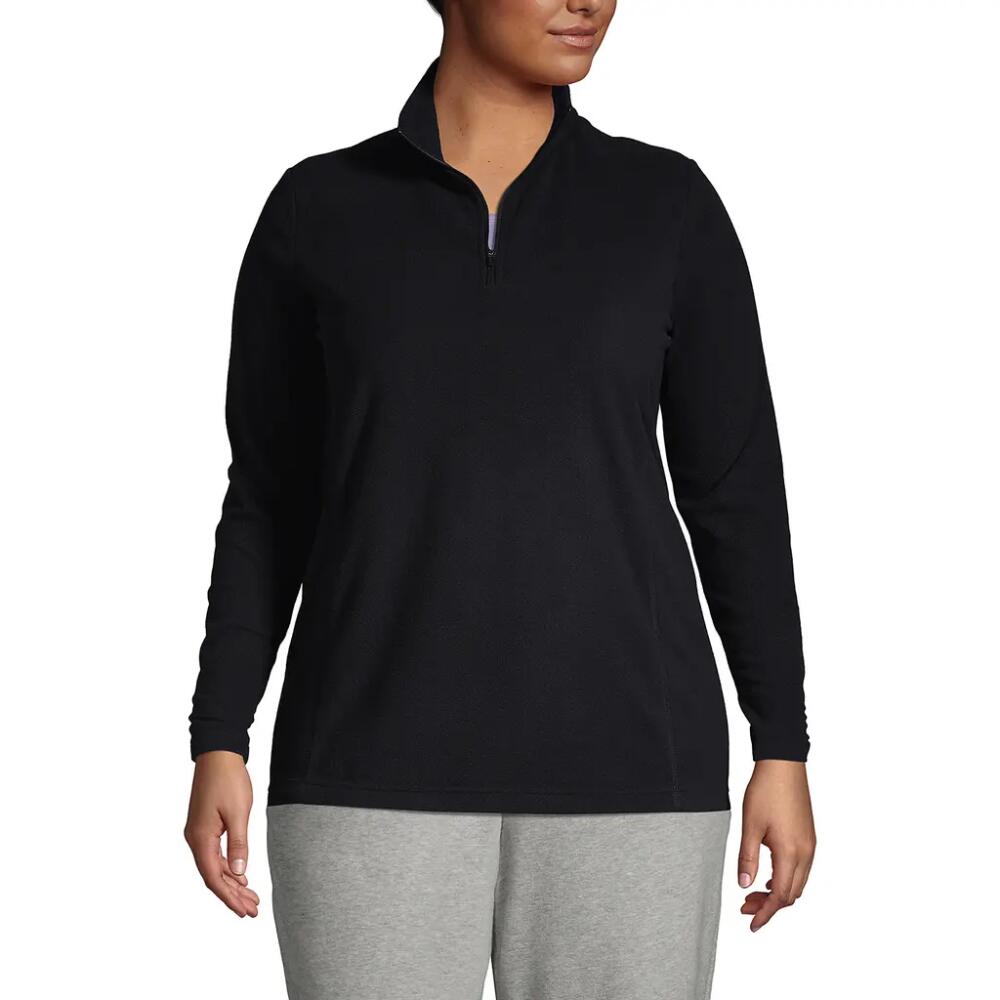 Lands' End Plus Size Anyweather Fleece Quarter Zip Pullover in Black Cover