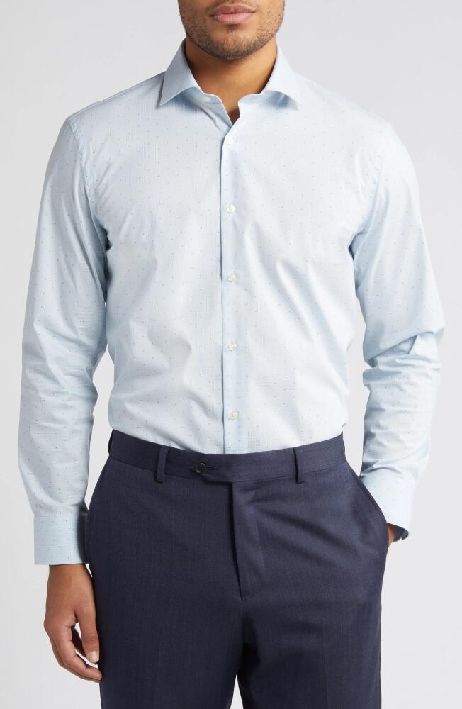 Nordstrom Tech-Smart Extra Trim Fit Dot Print Performance Dress Shirt in White - Blue Dobby Eloy Grid Cover