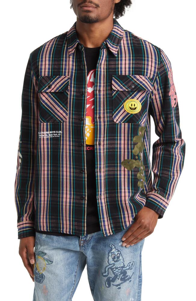 Billionaire Boys Club Mantra Plaid Embroidered Button-Up Overshirt in Black Cover