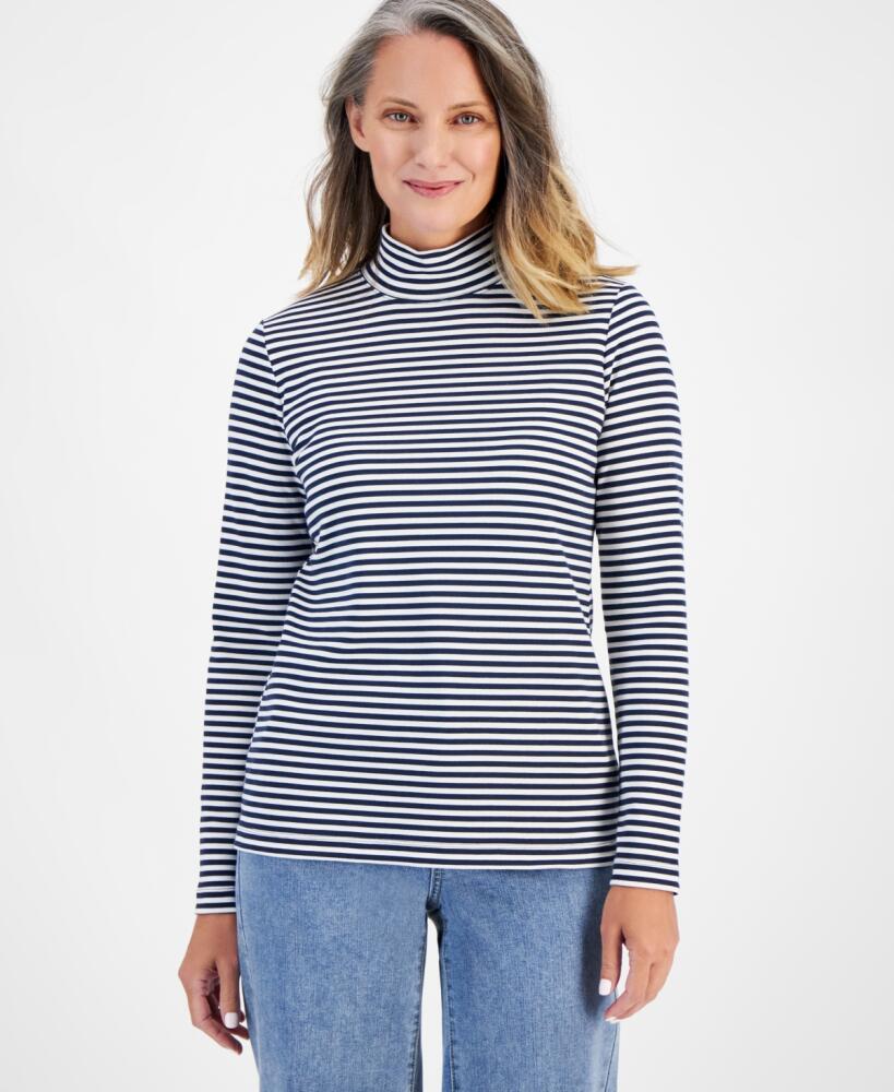 Style & Co Petite Mock-Neck Printed Long-Sleeve Top, Created for Macy's - Stripe Blue Cover