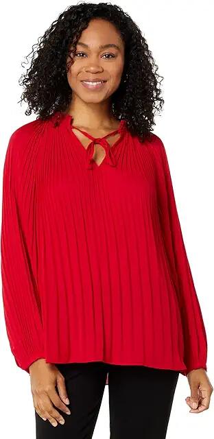 Vince Camuto Pleated Raglan Mock Neck Blouse (Luxe Red) Women's Blouse Cover