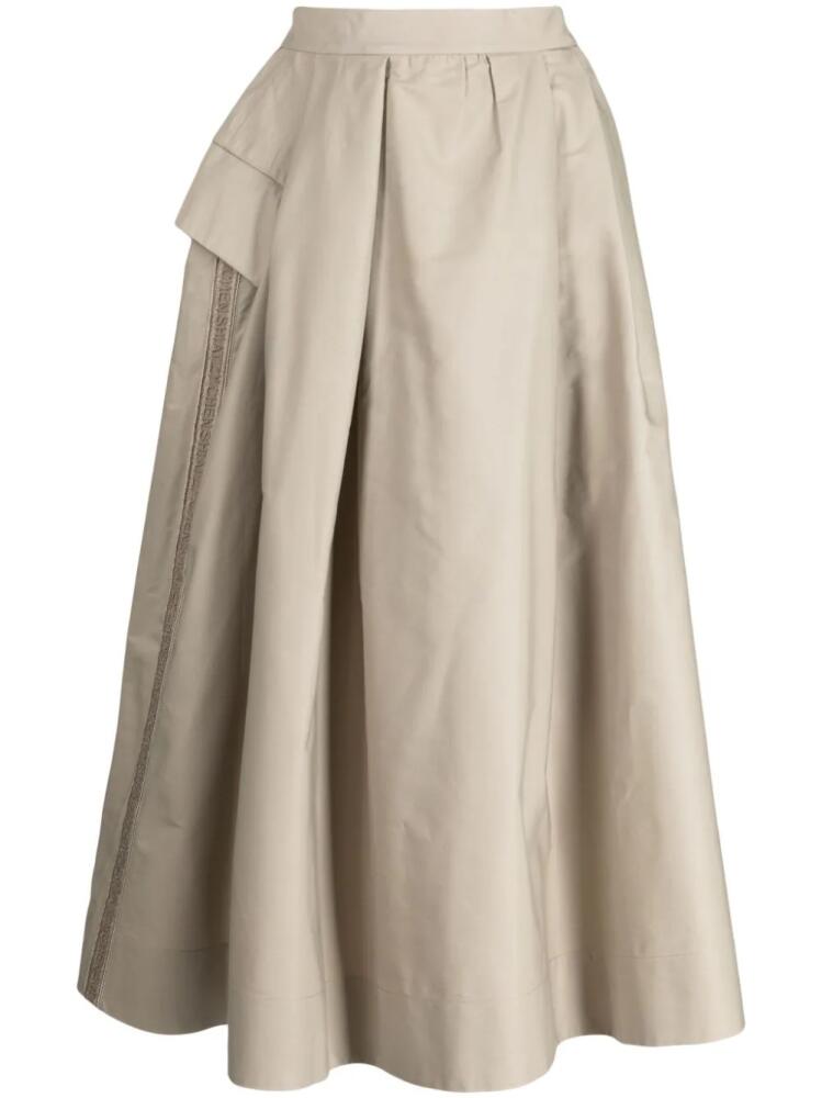 SHIATZY CHEN logo-embroidered asymmetric midi skirt - Neutrals Cover