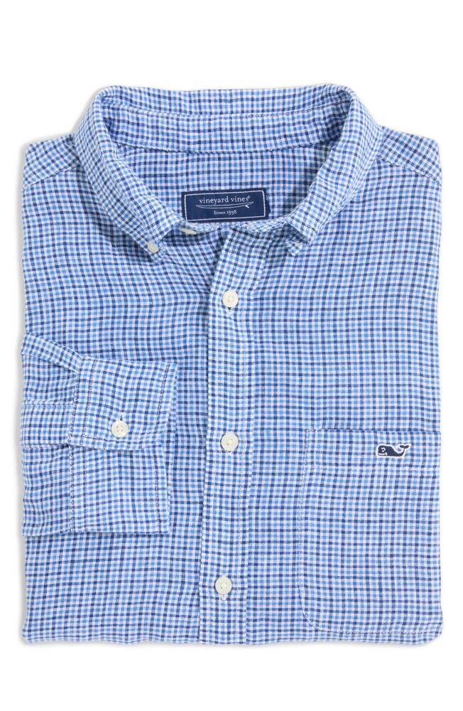 vineyard vines Tisbury Tattersall Linen Button-Down Shirt in Plaid Blue Wave Cover