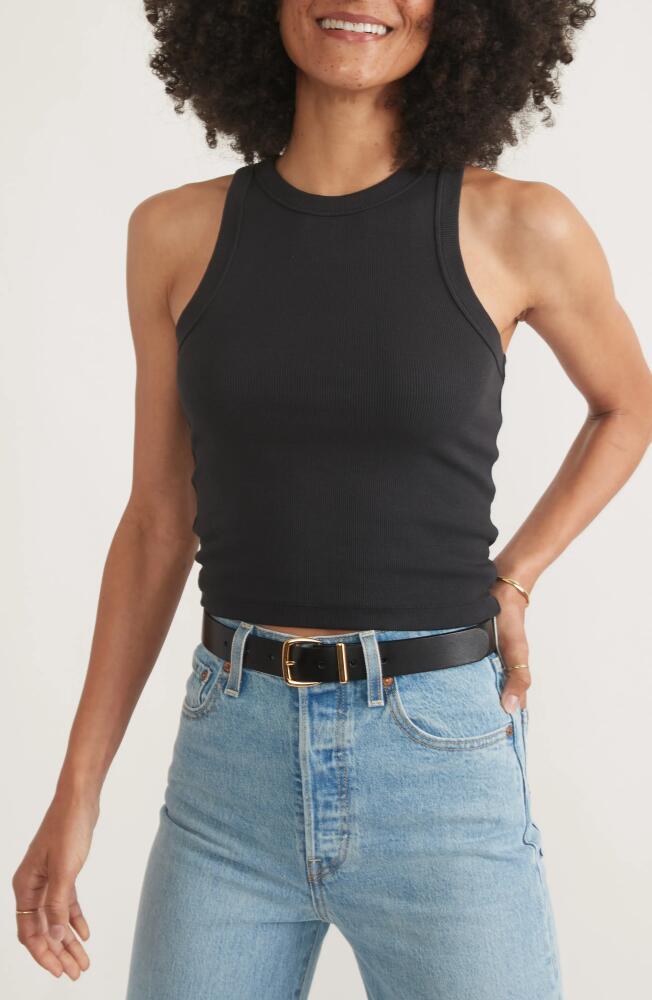 Marine Layer Lexi Sun-In High Neck Crop Rib Tank in Faded Black Cover