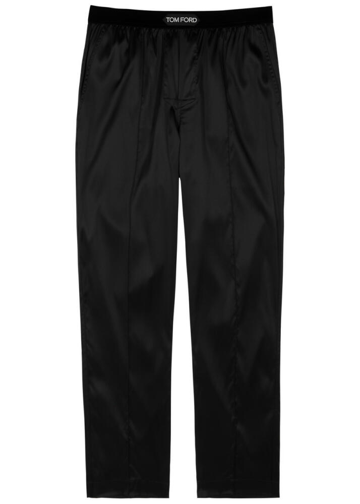 Tom Ford Stretch Silk Satin Pyjama Trousers in Black, Men's Nightwear, Elegant Silk Satin, Relaxed Fit Cover