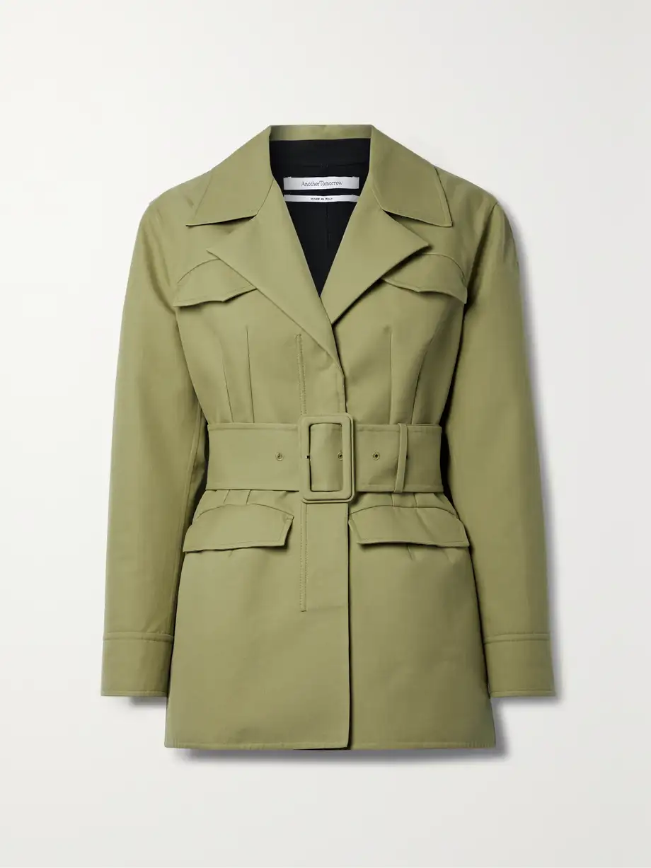 Another Tomorrow - Belted Cotton-twill Blazer - Green Cover