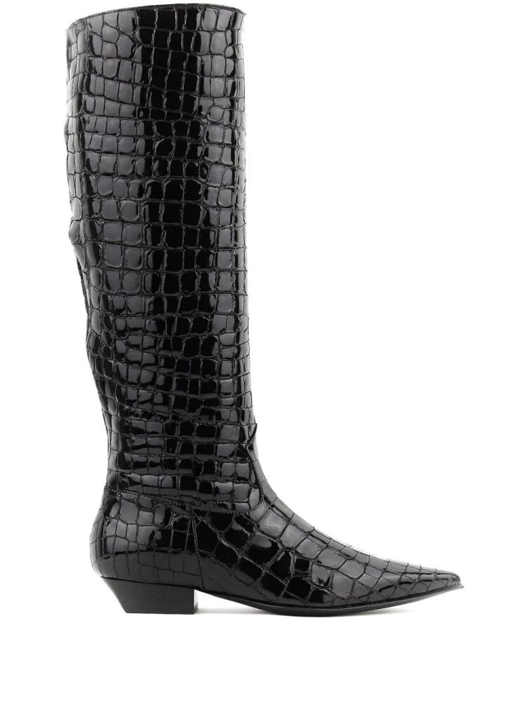 Paul Warmer crocodile-embossed patent boots - Black Cover