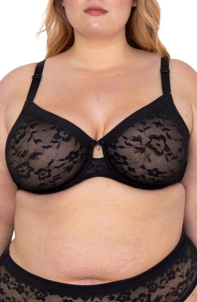 Curvy Couture No-Show Lace Underwire Unlined Bra in Black Hue Cover