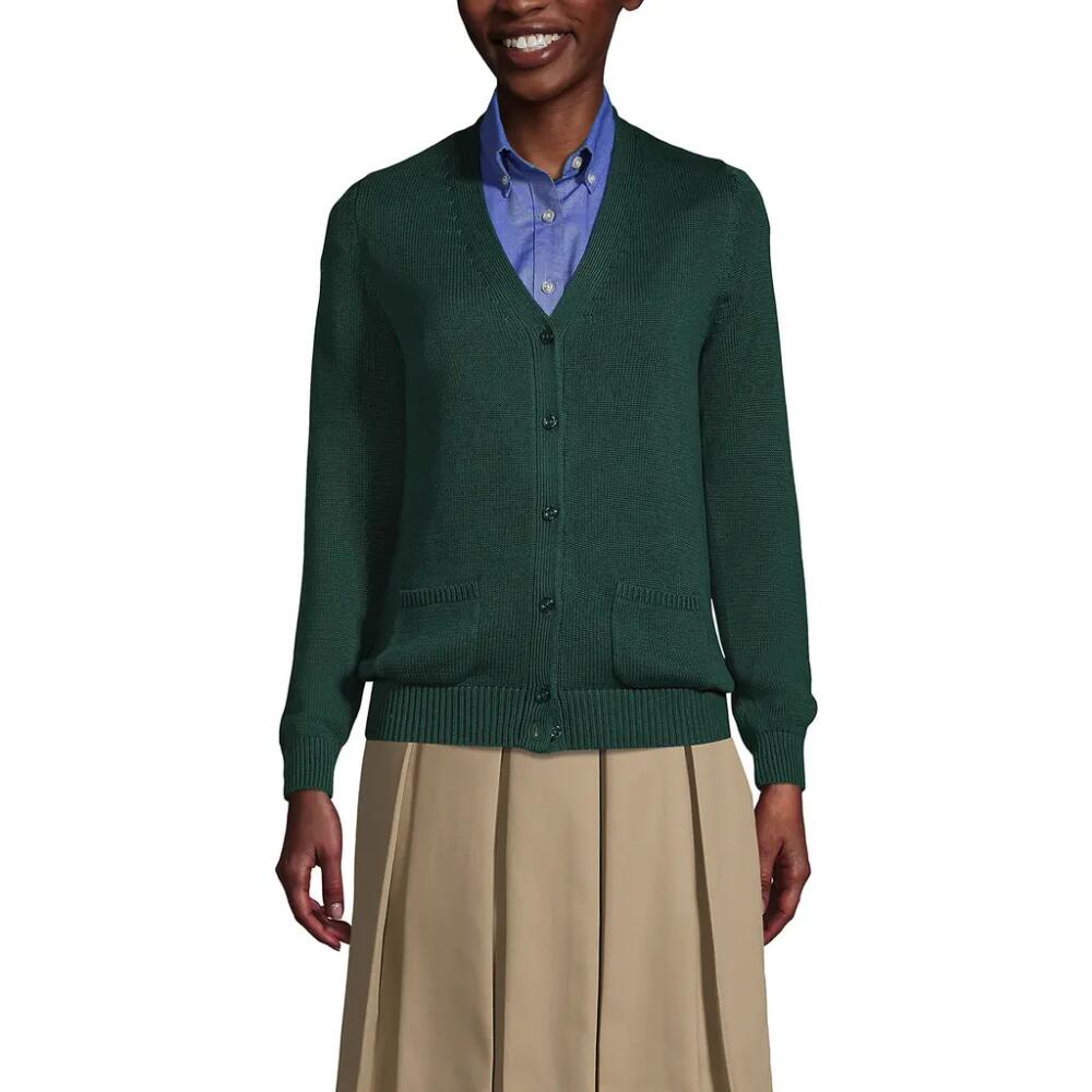 Lands' End School Uniform Cotton Modal Button Front Cardigan Sweater in Evergreen Cover