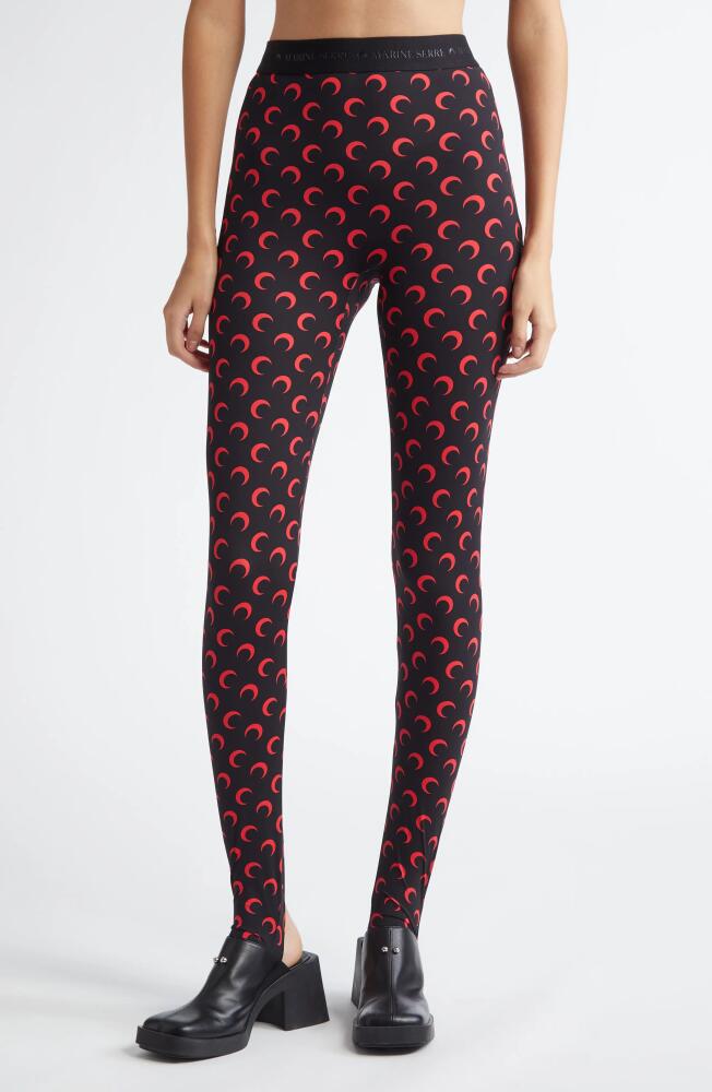 Marine Serre Moon Print Stirrup Leggings in Black And Red Cover