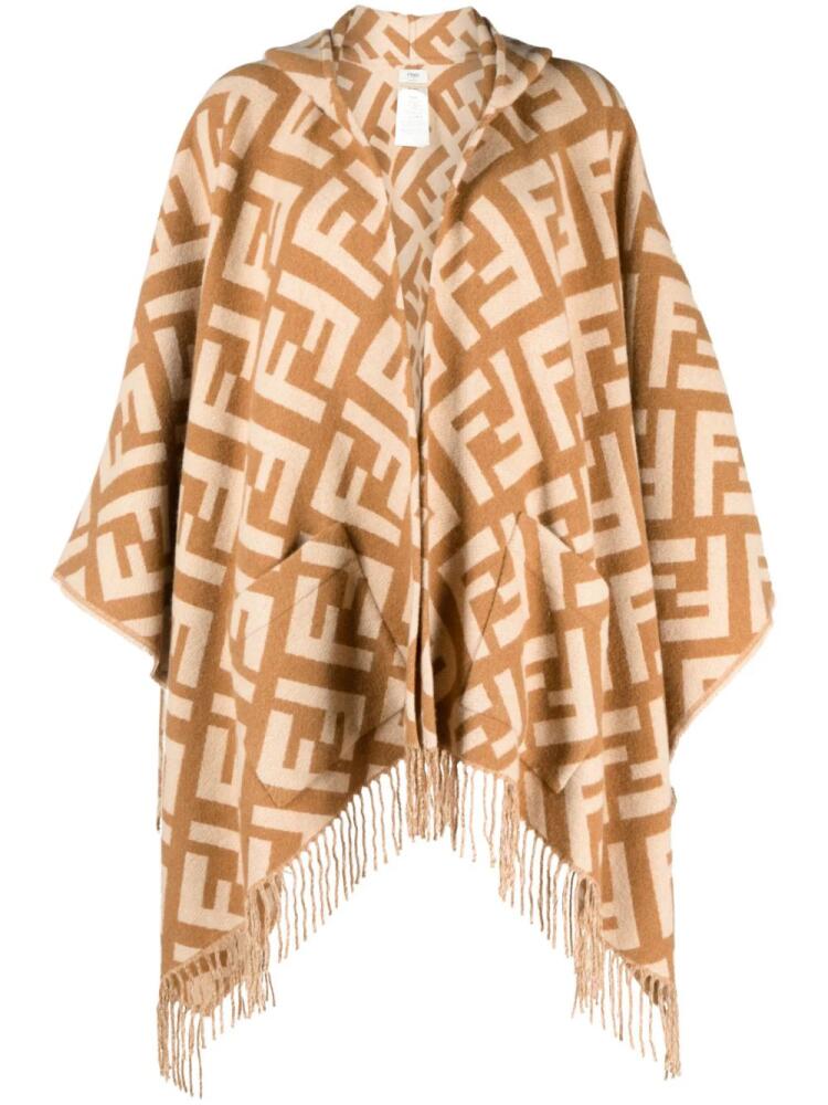 FENDI FF-jacquard cashmere poncho - Brown Cover