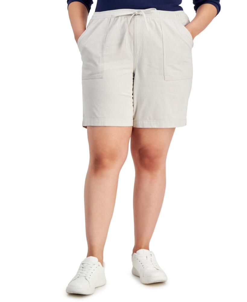 Style & Co Plus Size Cotton Drawstring Pull-On Shorts, Created for Macy's - Stonewall Cover