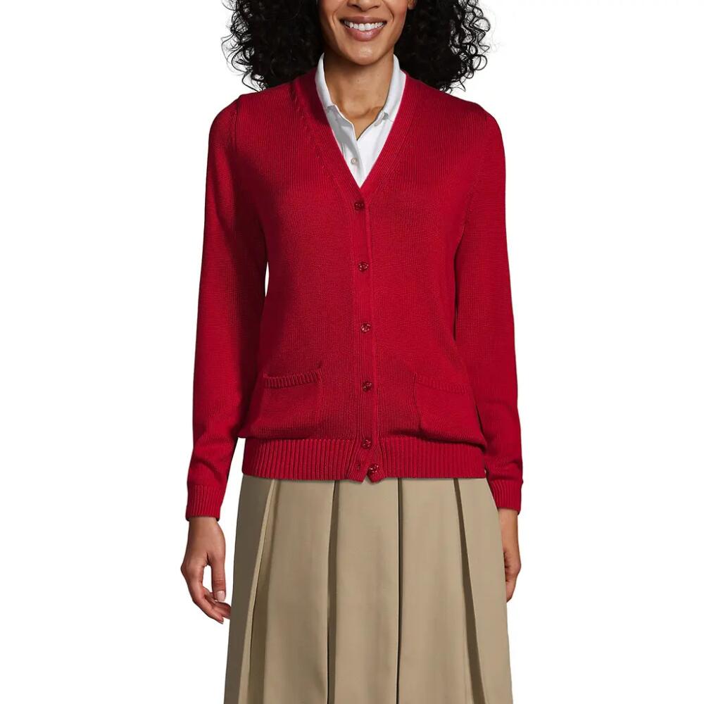 Lands' End School Uniform Cotton Modal Button Front Cardigan Sweater in Red Cover