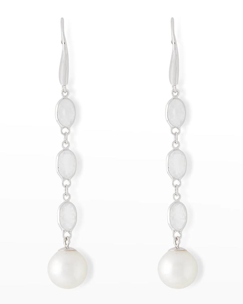 Pearls By Shari 18K White Gold Oval Moonstone and 8mm Akoya Pearl Drop Earrings Cover