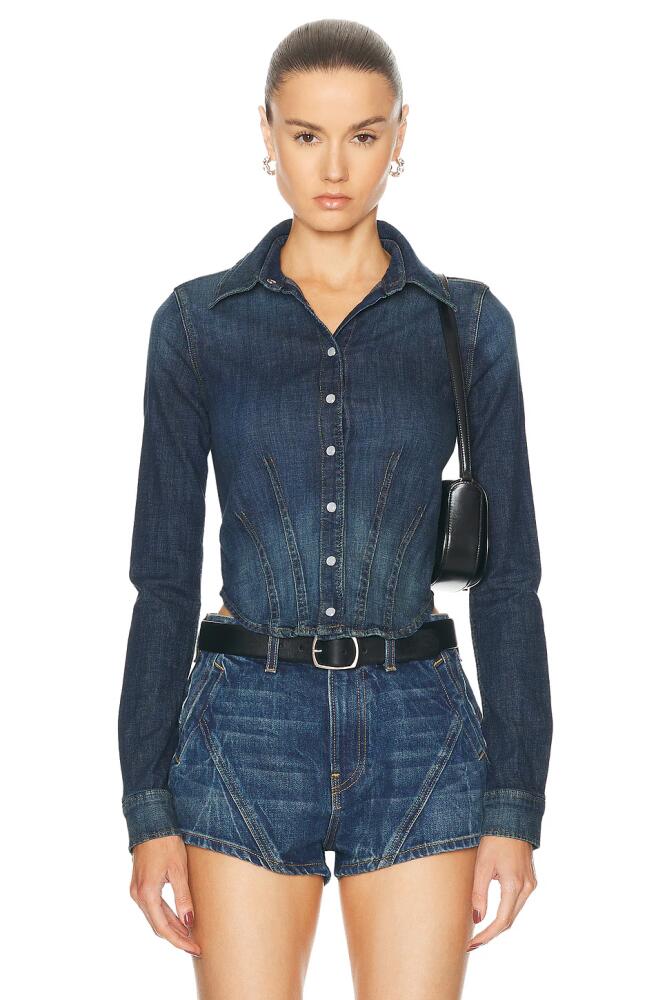 RE/DONE X Pam Anderson Fitted Denim Shirt in Blue Cover