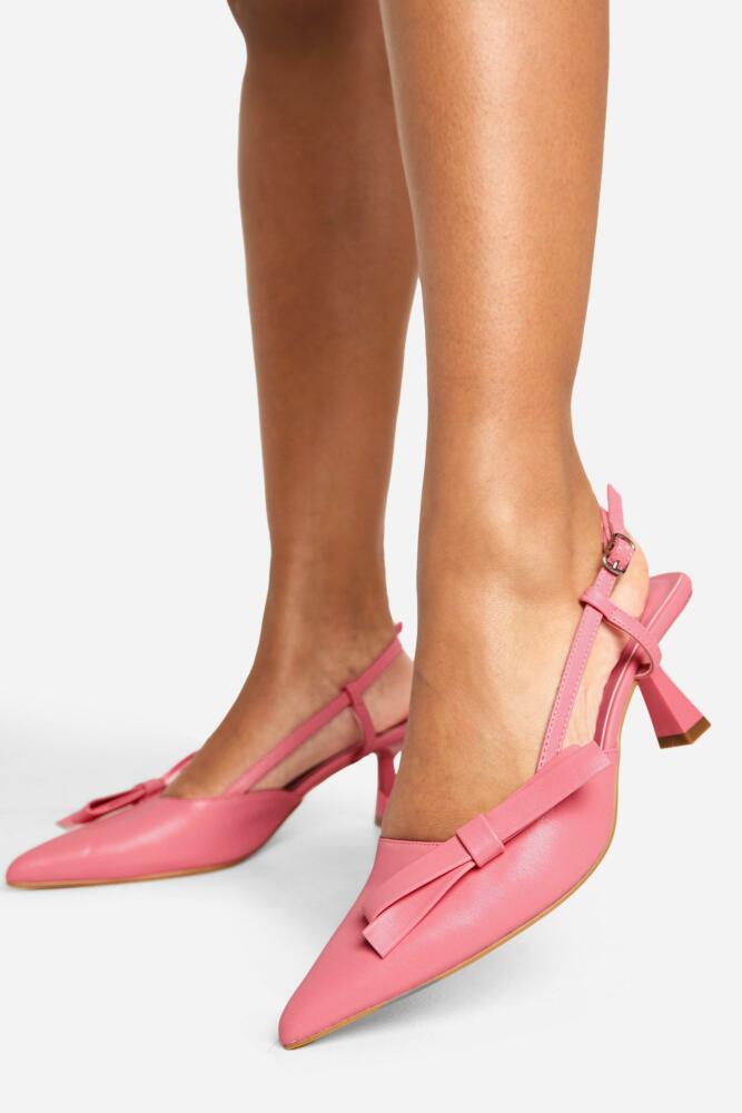 boohoo Womens Pu Bow Detail Slingback Pumps - Pink Cover