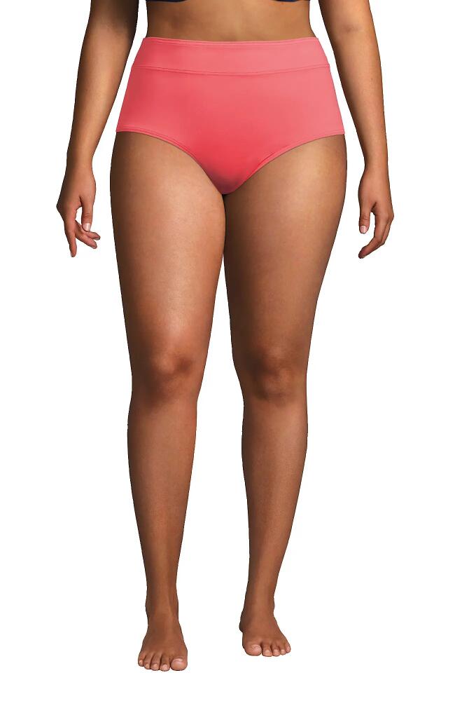 Lands' End Plus Size Tummy Control High Waisted Bikini Swim Bottoms in Wood Lily Cover