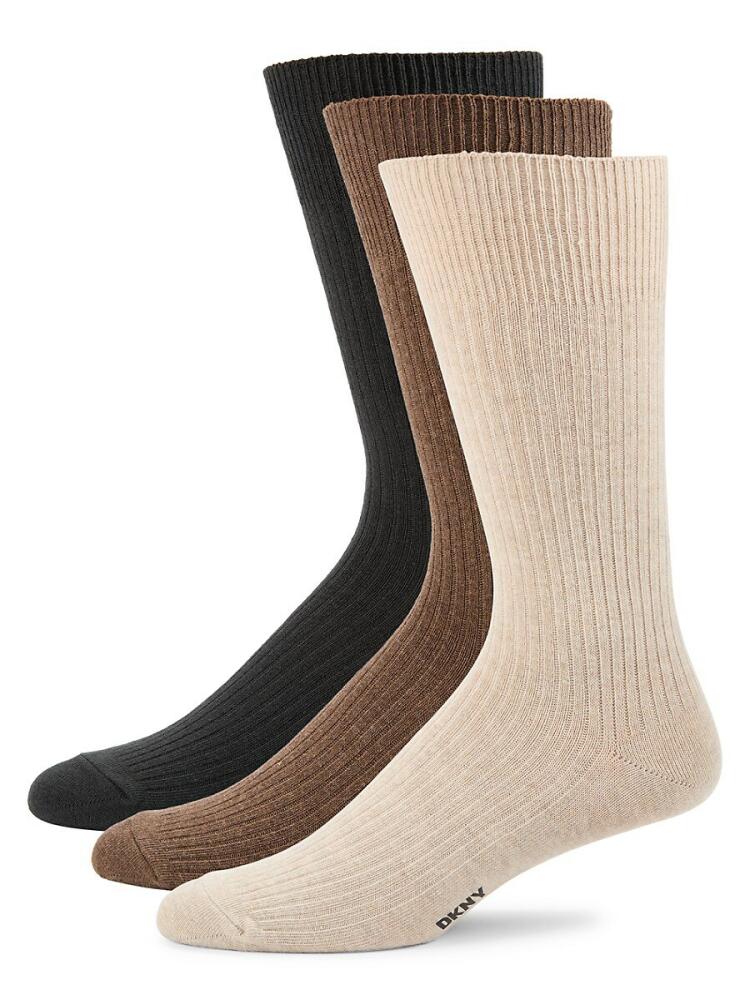 DKNY Men's 3-Pack Solid Crew Socks - Medium Brown Cover