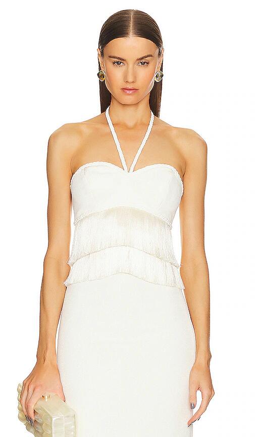 PatBO Fringe Halter Top in Ivory Cover