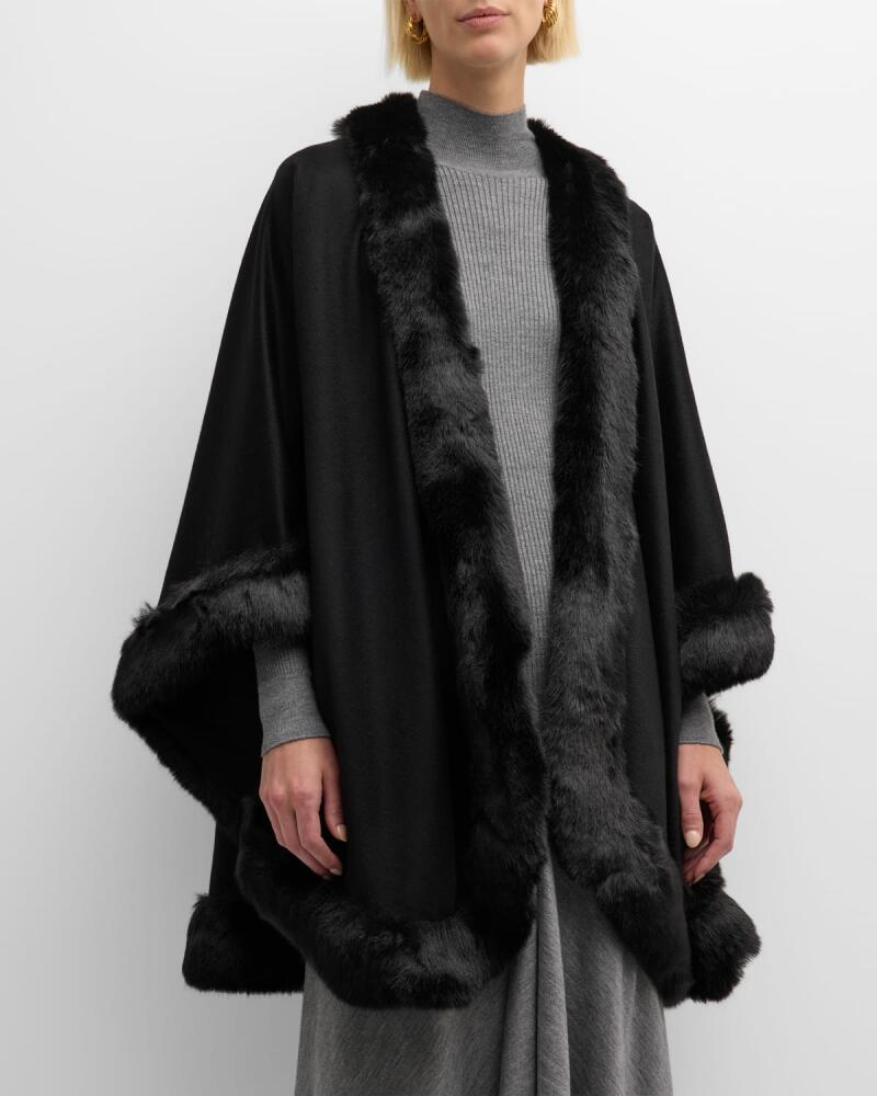 Sofia Cashmere Faux Fur Trim Cashmere Cape Cover