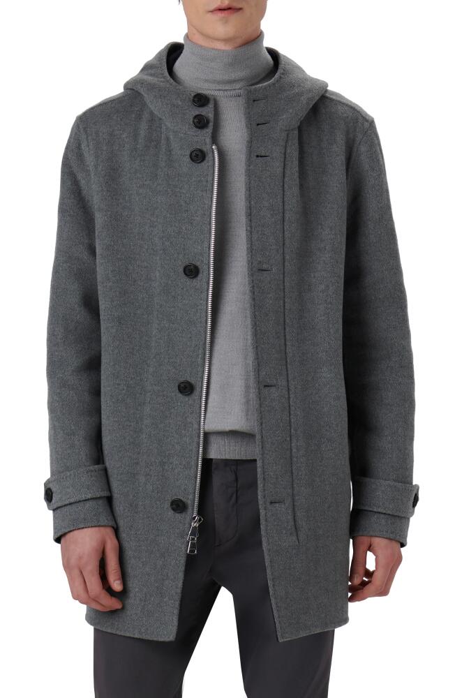 Bugatchi Water Resistant Wool & Cashmere Hooded Duffle Coat in Cement Cover