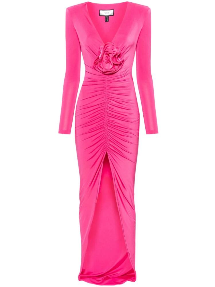 NISSA floral-appliqué satin maxi dress - Pink Cover