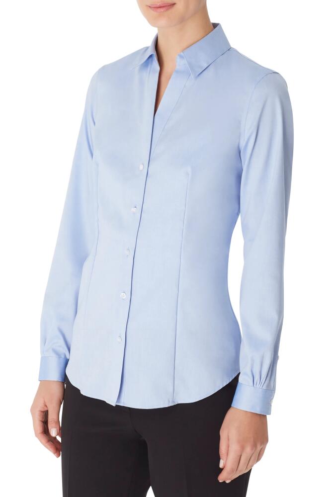 Jones New York Solid Button-Up Cotton Shirt in Blue Cover