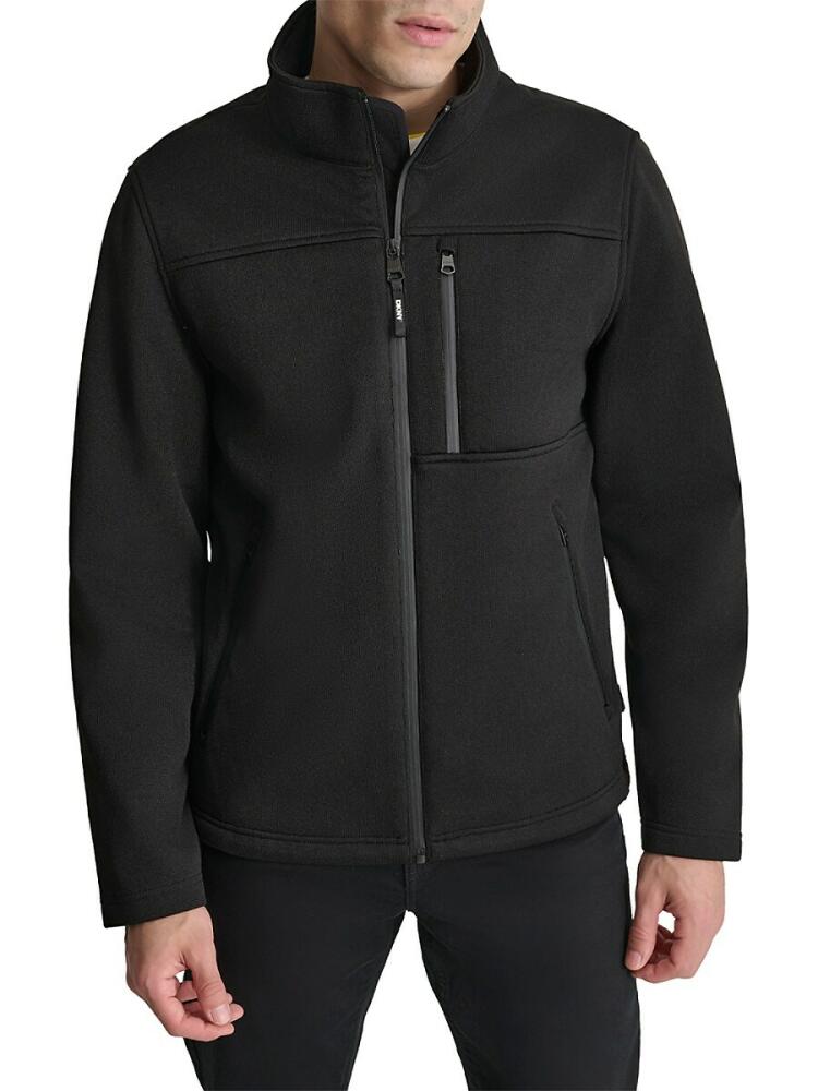 DKNY Men's Knit Zip Fleece Jacket - Black Cover