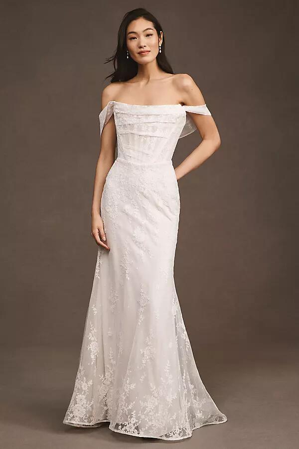 Watters Emilia Strapless Corset Wedding Gown Cover