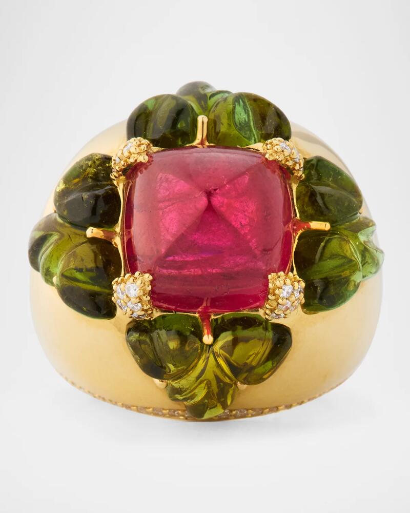 Piranesi 18K Yellow Gold Statement Ring with Rubellite, Tourmaline, and Diamonds Cover