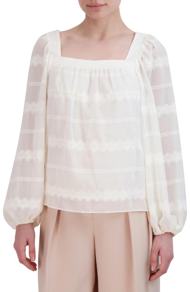 bcbg Embroidered Square Neck Blouse in Gardenia Cover