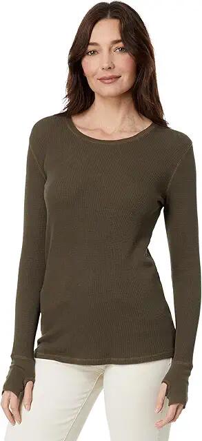 Mod-o-doc Washed Cotton Modal Thermal Long Sleeve Crew Neck Tee (Olive Thistle) Women's Clothing Cover