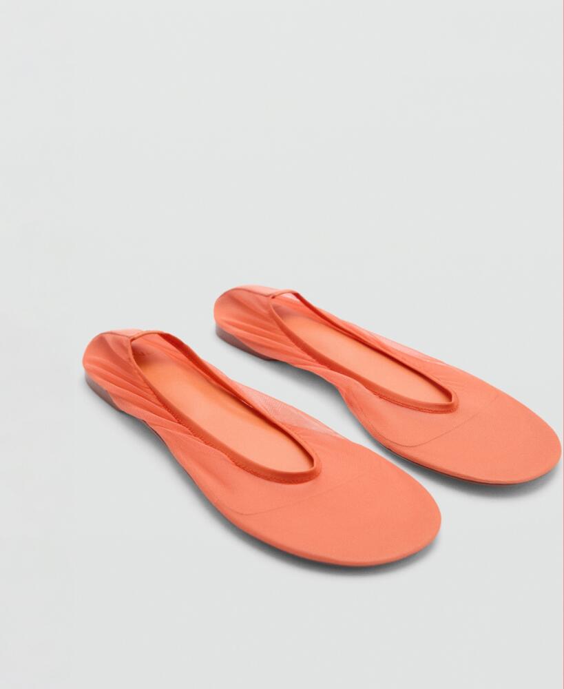 Mango Women's Semi-Transparent Mesh Ballerinas - Orange Cover