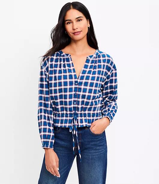 Loft Petite Plaid Flannel Modern Drawstring Shirt Cover