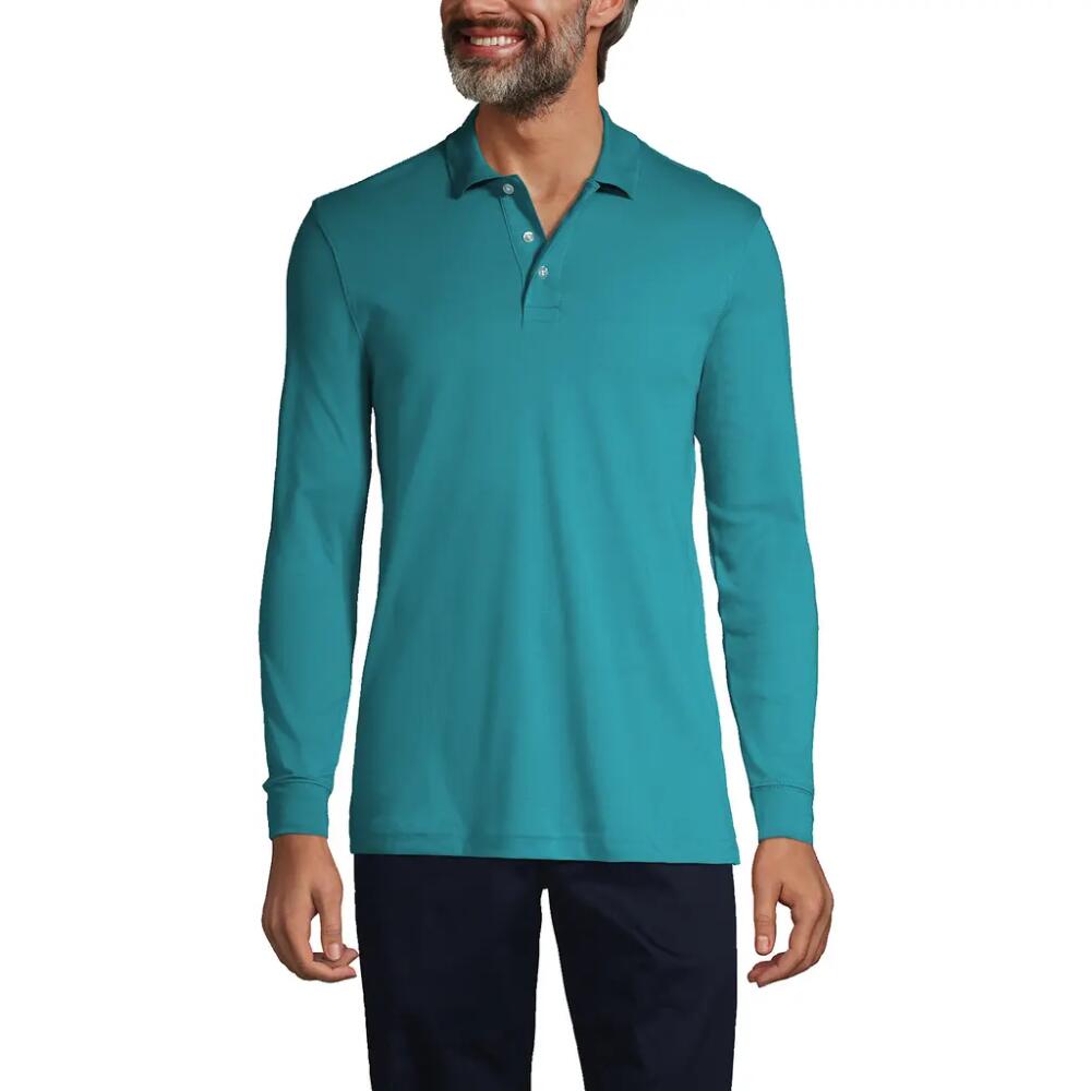 Lands' End School Uniform Long Sleeve Interlock Polo Shirt in Teal Breeze Cover