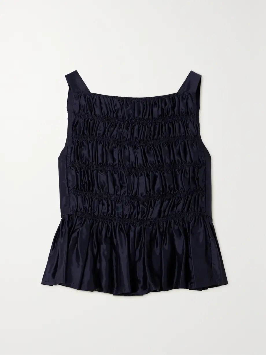 Molly Goddard - Danny Shirrred Taffeta Peplum Top - Blue Cover