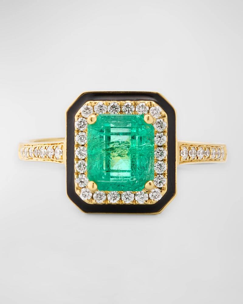 Goshwara 18K G-One Emerald Statement Ring with Diamonds and Black Enamel Cover