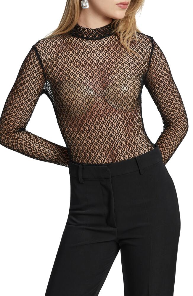 Bardot Aubree Sheer Lace Mock Neck Bodysuit in Black Cover