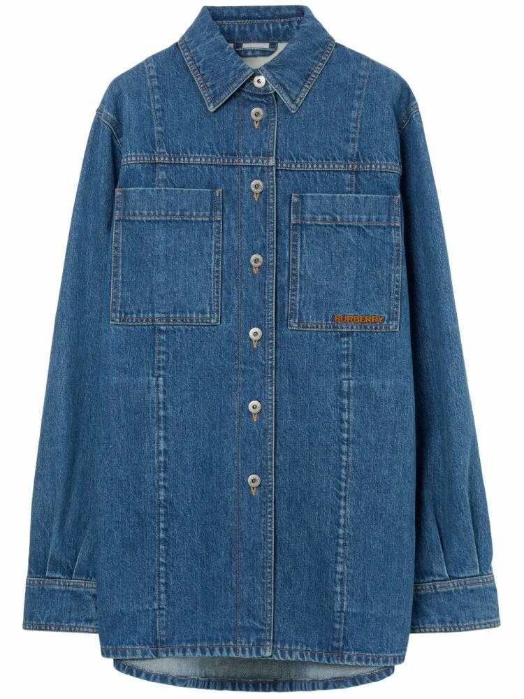 Burberry logo-embroidered denim overshirt - Blue Cover