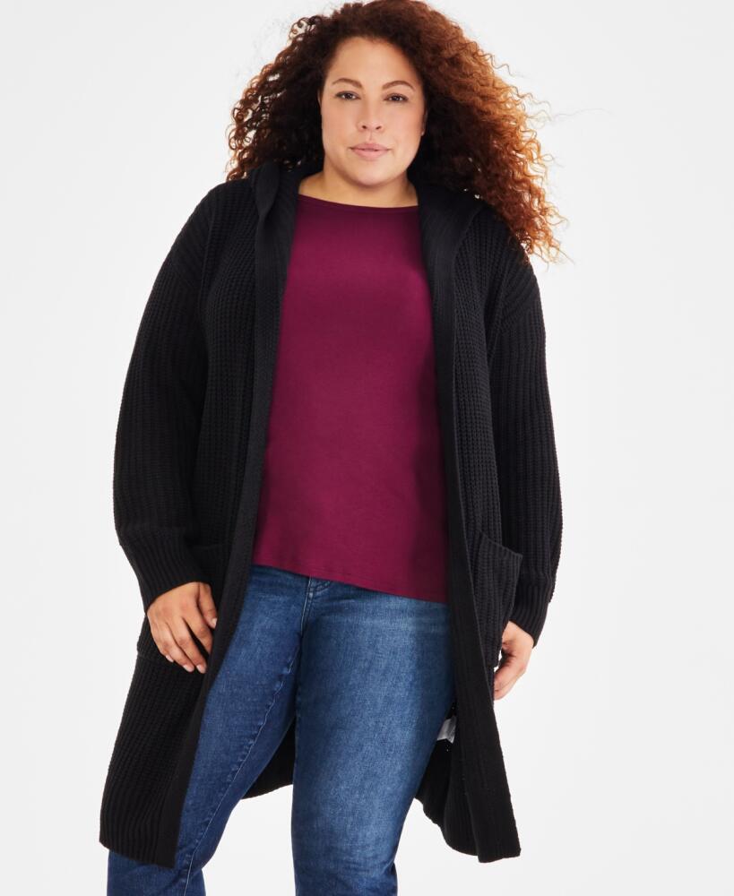 Style & Co Plus Size Hooded Cardigan, Created for Macy's - Deep Black Cover