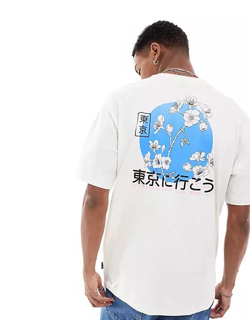 Only & Sons relaxed fit T-shirt with Japanese blossom back print in white Cover