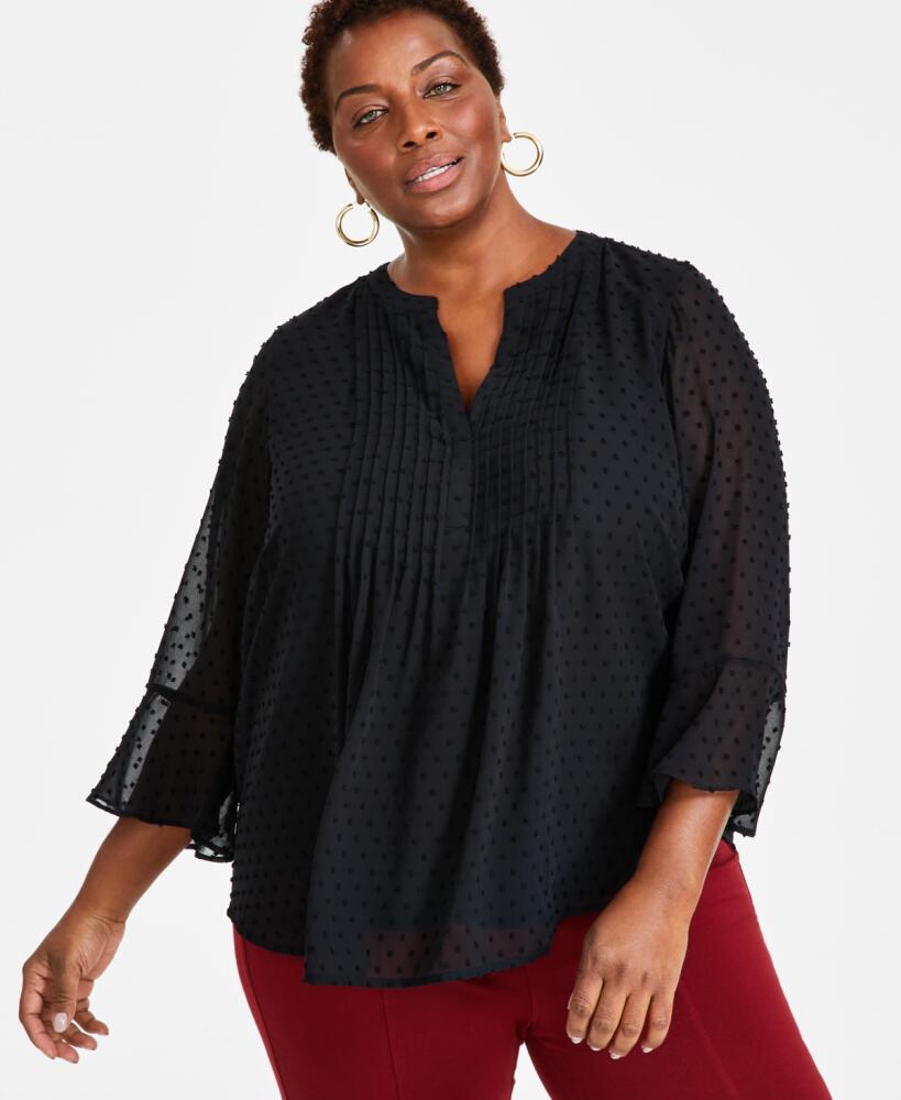 Style & Co Plus Size Pintuck Blouse, Created for Macy's - Deep Black Cover