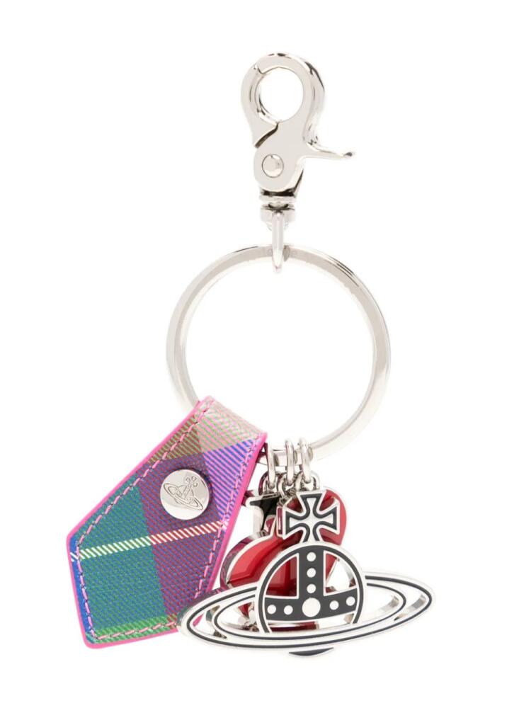 Vivienne Westwood I Love Orb tartan keyring - Silver Cover