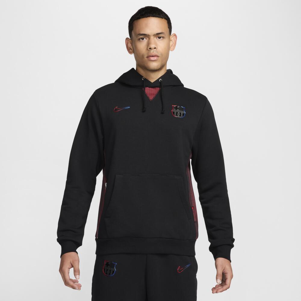 FC Barcelona Standard Issue Away Nike Men's Dri-FIT Soccer Pullover Hoodie in Black Cover